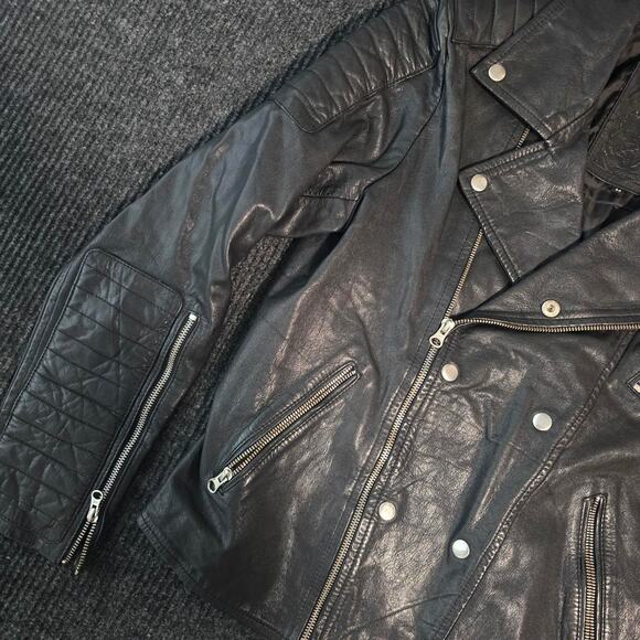 Retro/Splash 100 Percent Black leather biker jacket - Picture 2 of 5